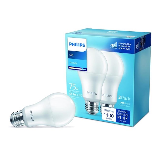 Philips Philips A19 E26 (Medium) LED Bulb Daylight 75 Watt Equivalence 2 pk 575852 - main